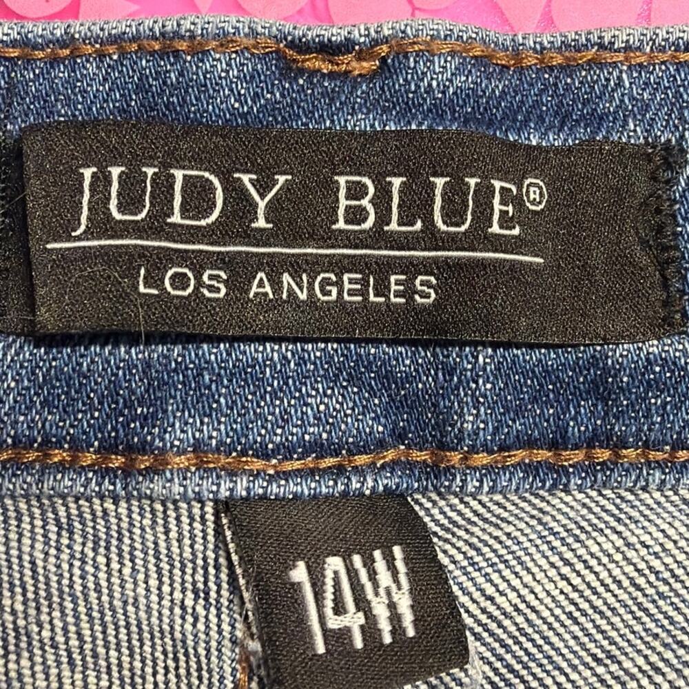Judy Blue Wide Leg Jeans 14W High Rise Lightly Distressed Stretch Denim - Picture 8 of 10